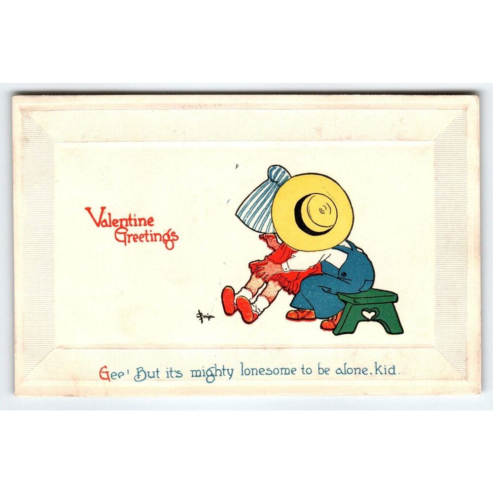 Gibson Children Kids Seated Postcard Valentine Greetings Artist Signed Vintage